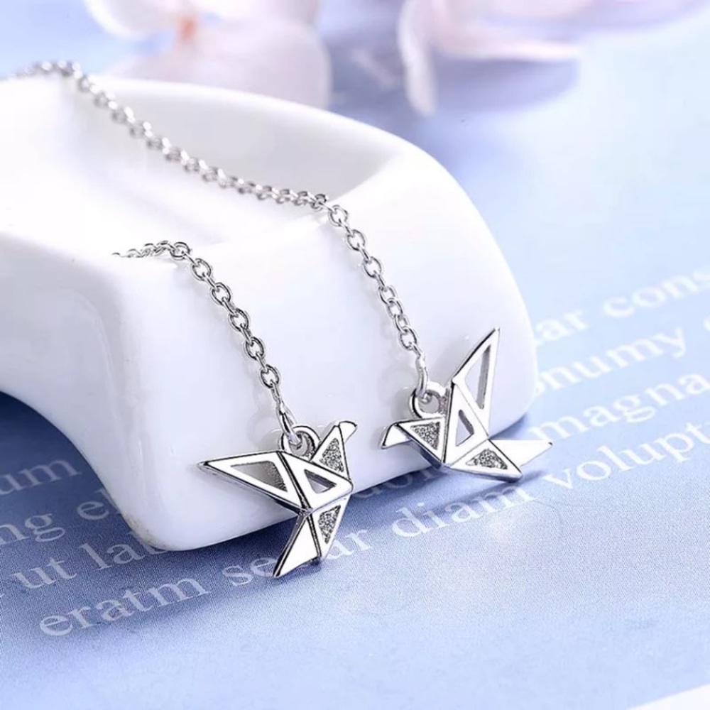 🌟 Sterling Silver 925 Long Paper Crane Earrings